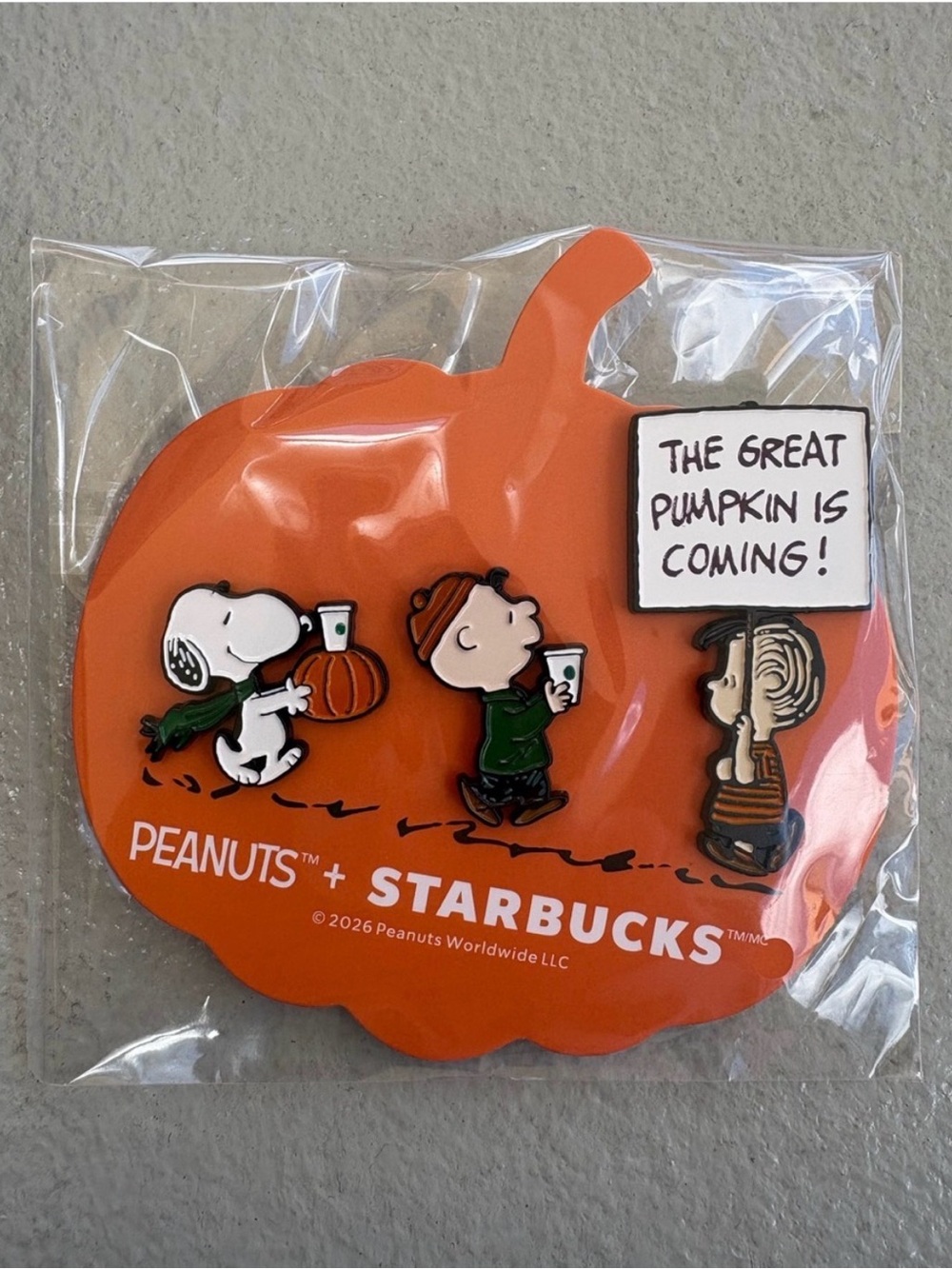 Peanuts x Starbucks Orange Pumpkin Pin Set